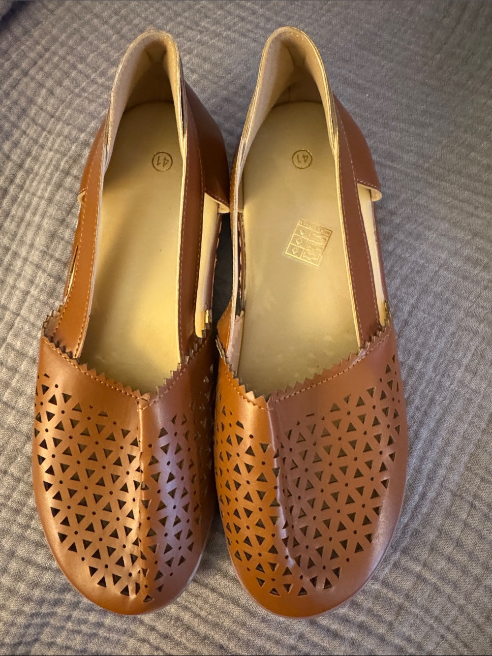 Women's Perforated Tan Slip-On Flats